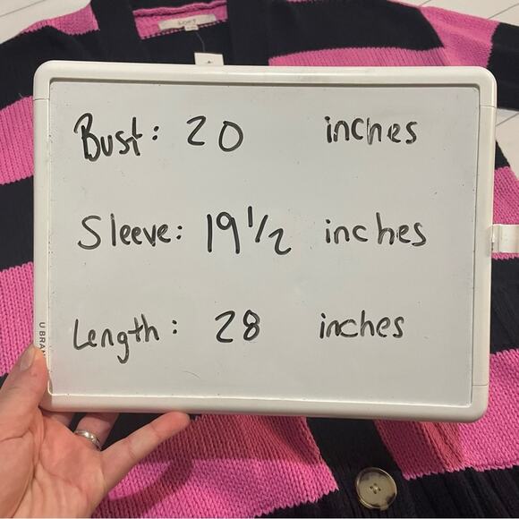 Loft NWT Bold Stripe‎ Pink Blue Knit Cardigan Sweater Women’s Size XS - Picture 8 of 9